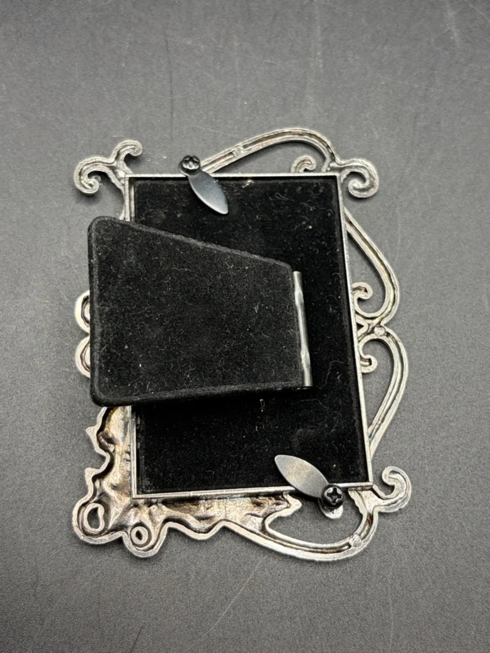 Vintage Rose Floral Silver Tn Metal Whimsigoth Picture Frame Photograph Display